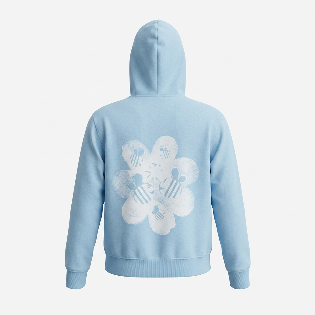 Hoodie BEE FLOWER sky blue