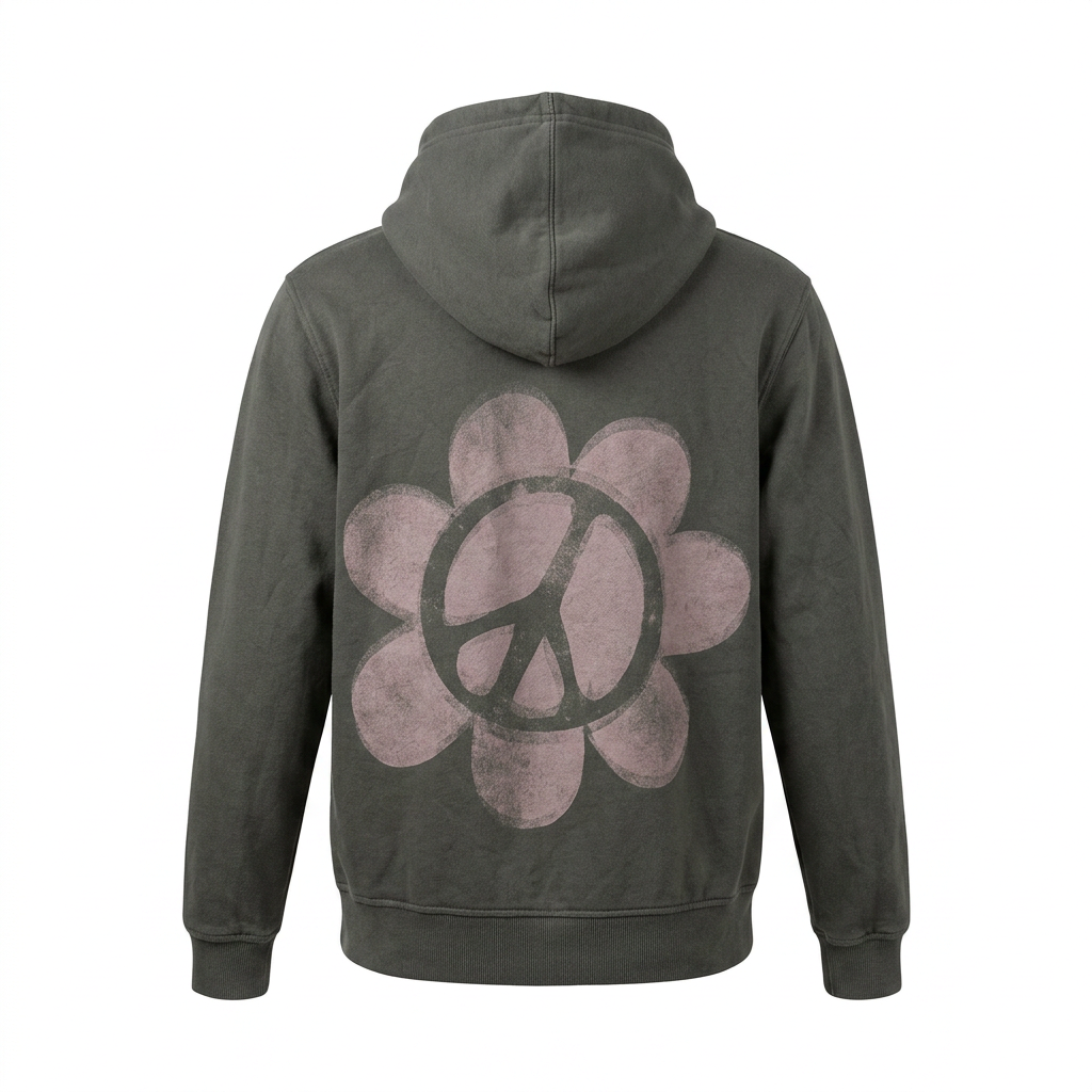 Hoodie PEACE FLOWER khaki